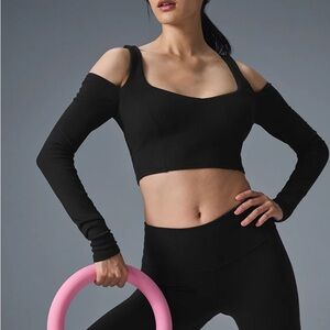 ALO Yoga Black Cold Shoulder Top